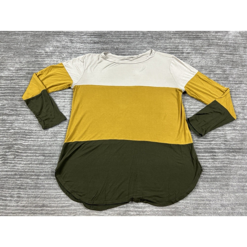 a.gain Tunic Top Women L Multicolor Color Block Long Sleeve Crew Neck Casual